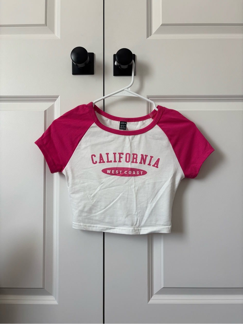 SHEIN Pink & White 'California West Coast' Raglan Tee